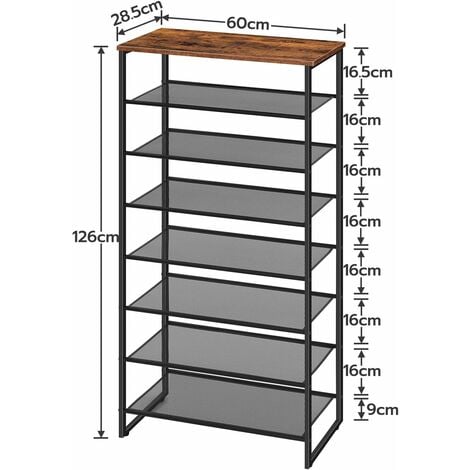 Shoe Rack 8-Tier, Tall Shoe Shelf, Shoe Organizer Rack for 21-28 Pairs of Shoes, Detachable Metal Mesh, Narrow Shoe Stand for Hallway, Living Room, Sturdy, Industrial, HOOBRO EBF68XJ01