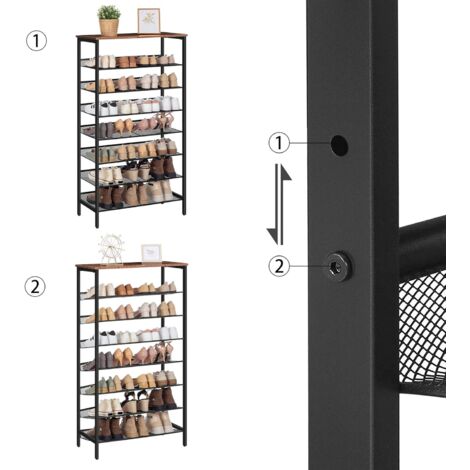 Shoe Rack 8-Tier, Large Capacity, Tall Shoe Shelf for 21-28 Pairs of Shoes, Shoe Storage Organizer with Unit Flat & Slant Adjustable Metal Shelves, Sturdy Stable, HOOBRO EBF18XJ01