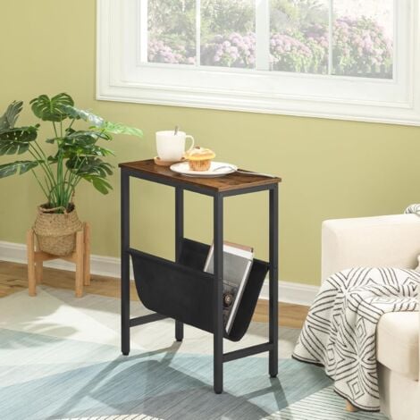 Narrow Side Table, Slim Sofa Side Table with Magazine Holder Sling, Narrow Bedside Table for Small Spaces, 39 x 24 x 61 cm, Easy Assembly, Industrial End Table, HOOBRO EBF41BZ01G1