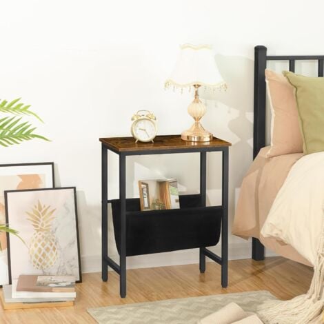 Narrow Side Table, Slim Sofa Side Table with Magazine Holder Sling, Narrow Bedside Table for Small Spaces, 39 x 24 x 61 cm, Easy Assembly, Industrial End Table, HOOBRO EBF41BZ01G1