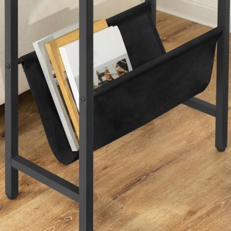 Narrow Side Table, Slim Sofa Side Table with Magazine Holder Sling, Narrow Bedside Table for Small Spaces, 39 x 24 x 61 cm, Easy Assembly, Industrial End Table, HOOBRO EBF41BZ01G1