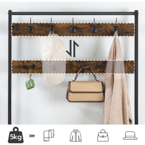 Coat Stand, Coat Rack with Shoe Storage, Free Standing Hall Tree with 9 Hooks, Shoe and Coat Rack for Hallway, Entryway, Metal Frame, Sturdy, Industrial, HOOBRO EBF80MT01G2