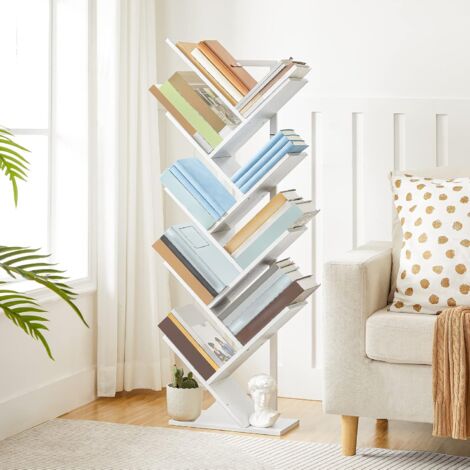 Vagusicc 6 Tier Tree Bookshelf - Retro Shelf Floor Standing Bookcase With Baskets, Tall Wood