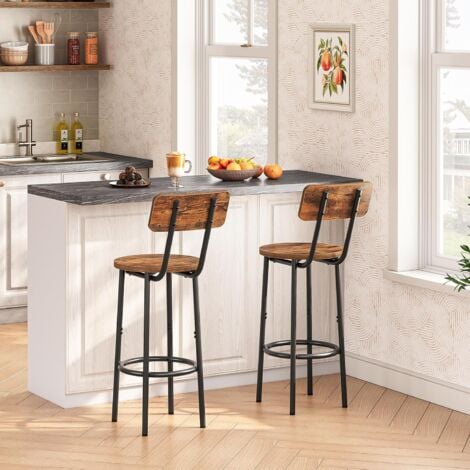 Bar Stools Set of 2, Breakfast Bar Stools, Kitchen Stools with Backs and Footrest, High Bar Chairs for Dining Room, Party, HOOBRO EBF32BY01G1