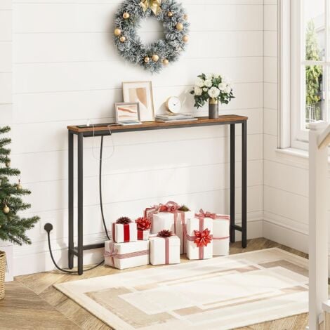 Slim Console Table with Charging Station, Hallway Table with USB Ports and Power Outlets, 100 cm Long, Narrow Sofa/Behind Couch Table for Entryway, Small Spaces, HOOBRO EBF51KXG01
