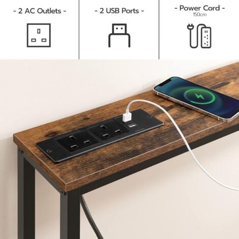 Slim Console Table with Charging Station, Hallway Table with USB Ports and Power Outlets, 100 cm Long, Narrow Sofa/Behind Couch Table for Entryway, Small Spaces, HOOBRO EBF51KXG01