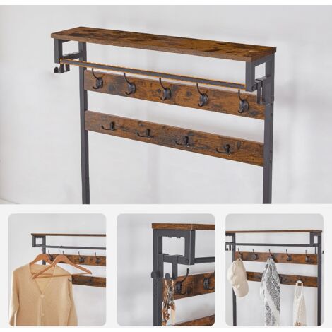 Coat Stand, Coat Rack with Shoe Storage, Hall Tree with Tiltable Mesh Shelves, 4 Removable Hooks, Side Storage Pocket, Shoe and Coat Rack for Hallway, Living Room, HOOBRO EBF75MT01