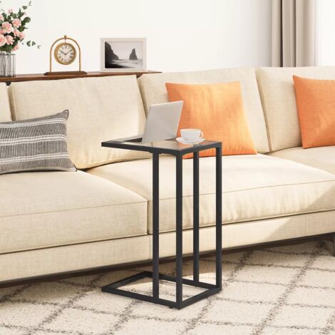 C Shaped End Table Tempered Glass Side Table Coffee Table for Small Space,HOOBRO EBK03SF01