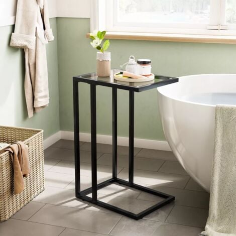 C Shaped End Table Tempered Glass Side Table Coffee Table for Small Space,HOOBRO EBK03SF01