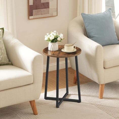 Side Table, Round Small Table, Small Bedside Table, Coffee Table with Metal Frame, Industrial Round Sofa Tables Hallway for Living Room, Sturdy,Rustic Brown EBF95BZ01,HOOBRO