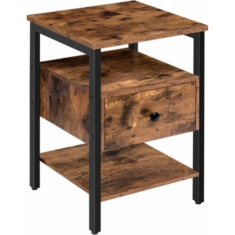 Bedside Table with Drawer and Storage Shelf, Side Table for Small Space, Industrial Telephone Table, Small Bed Side Lamp End Table, for Living Room, Bedroom, Hallway, HOOBRO EBF42BZ01 - Rustic Brown and Black