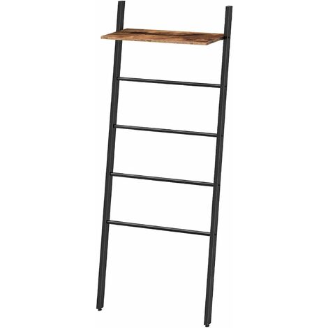 Ladder Towel Rack, Leaning Ladder Shelf, Blanket Ladder, 4 Hanging Rails and top board, Towel Holder Industrial Style, Bathroom Towel Stand, Easy Assemble, HOOBRO EBF73CJ01 - Rustic Brown