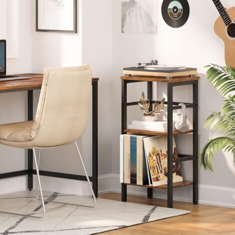 Tall Side Table, Record Player Stand, Record Storage Unit, Telephone Table, Plant Stand, 3-layer Bookshelf, Industrial, for Living Room, Bedroom, Home Office, Kitchen, HOOBRO EBF80CJ01