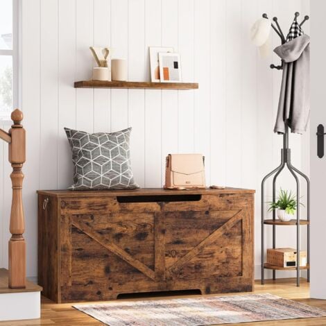 Wooden Storage Chest Trunk, Storage Bench with Lid, Toy Box Organizer with Safety Hinge, Large Blanket Box, 100 x 40 x 50.5 cm, for Entryway, Hallway, Bedroom, Sturdy, HOOBRO EBF771CW01