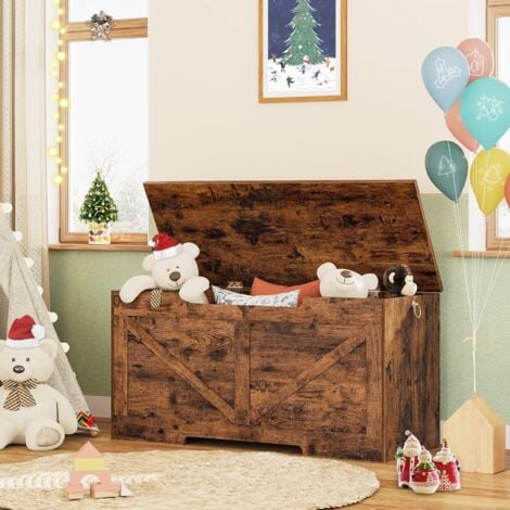 Wooden Storage Chest Trunk, Storage Bench with Lid, Toy Box Organizer with Safety Hinge, Large Blanket Box, 100 x 40 x 50.5 cm, for Entryway, Hallway, Bedroom, Sturdy, HOOBRO EBF771CW01