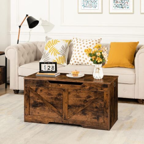 Wooden Storage Chest Trunk, Storage Bench with Lid, Toy Box Organizer with Safety Hinge, Large Blanket Box, 100 x 40 x 50.5 cm, for Entryway, Hallway, Bedroom, Sturdy, HOOBRO EBF771CW01