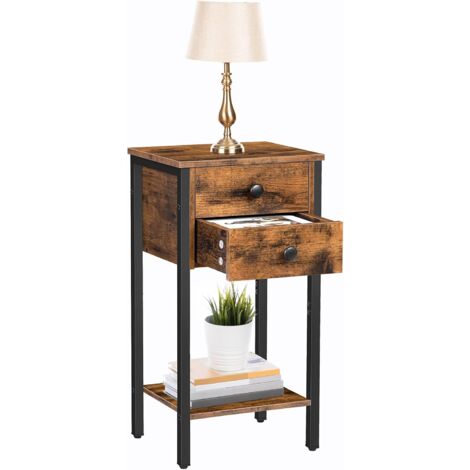 Tall Bedside Table, Slim Side Table with 2 Drawers, Industrial Telephone Table, Small Hallway Table for Small Spaces, Living Room, 38 x 29 x 70 cm, HOOBRO EBF72BZ01