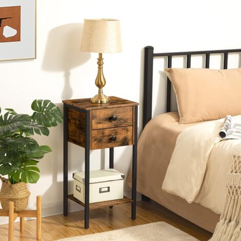 Tall Bedside Table, Slim Side Table with 2 Drawers, Industrial Telephone Table, Small Hallway Table for Small Spaces, Living Room, 38 x 29 x 70 cm, HOOBRO EBF72BZ01