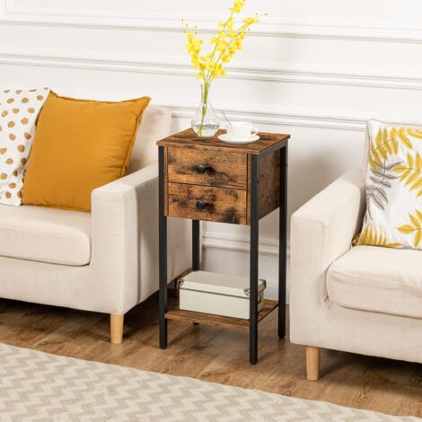 Tall Bedside Table, Slim Side Table with 2 Drawers, Industrial Telephone Table, Small Hallway Table for Small Spaces, Living Room, 38 x 29 x 70 cm, HOOBRO EBF72BZ01