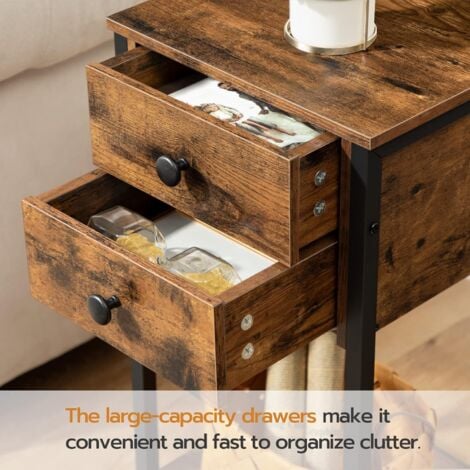 Tall Bedside Table, Slim Side Table with 2 Drawers, Industrial Telephone Table, Small Hallway Table for Small Spaces, Living Room, 38 x 29 x 70 cm, HOOBRO EBF72BZ01