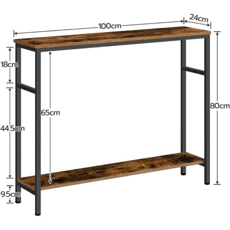 Console Table, Hallway Table with Adjustable Shelves, Slim Sofa Table, 2-tier Side Table with Storage Shelf, for Living Room, Office, Industrial, Sturdy, HOOBRO EBF24XG01