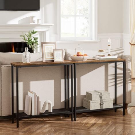 Console Table, Narrow Console Table for Hallway, Entryway Table with 2 Shelves, Industrial Display Table, Slim Side Table for Living Room, Bedroom, HOOBRO EBF74XG01