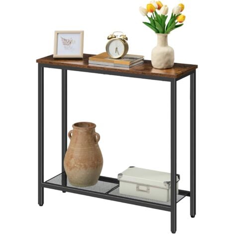 Console Table, Narrow Console Table for Hallway, Entryway Table with 2 Shelves, Industrial Display Table, Slim Side Table for Living Room, Bedroom, HOOBRO EBF74XG01