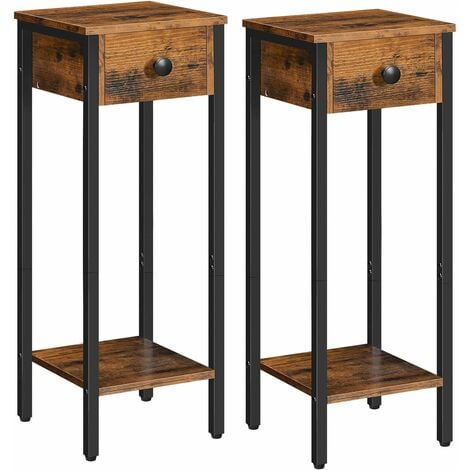 Bedside Table Set of 2 Tall Side Table 25 cm Slim Telephone Table with Metal Frame