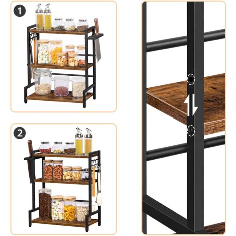 Spice Racks, Countertop Organiser Shelf, Desktop Organiser, Free Standing Desktop Shelves, Kitchen Storage Rack, Space Saving, for Spices, Jars, Oil Bottles, HOOBRO EBF01TL01