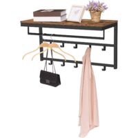 Coat Rack Wall-Mounted, Coat Hook with 10 Hooks and Shelf, Hanging Rail, for Entryway, Bathroom, Living Room, Laundry Room, HOOBRO EBF12YM01