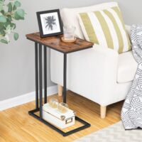 Side Table C Shaped, Sofa End Table, Laptop Coffee Snack Table, for Small Space, Living Room, Bedroom, Slim, Narrow, Tall, Wood Look Accent Furniture with Metal Frame, HOOBRO EBF02SF01G1