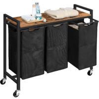 Laundry Basket, Laundry Sorter 3-Compartments, Laundry Hamper with Lid, Laundry Trolley on Wheels, Washing Baskets, HOOBRO EBF38XY01G1