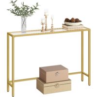Gold Console Table, Tempered Glass Sofa Table, Slim Hallway Table, Glass Console Table, 100 x 22 x 80 cm, Modern Display Table for Living Room, Sturdy, Metal Frame, HOOBRO EGD01XG01