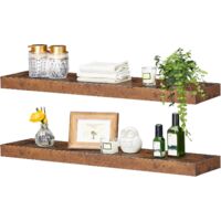 Floating Shelves, Wall Shelves Set of 2, Wall Mounted Shelves, 80 cm, Wall Display Racks, Decorative Hanging Shelf, Wooden Shelves, for Bathroom, Bedroom, Kitchen, HOOBRO EBF80BJP201