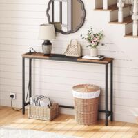 Console Table with Charging Station,114 cm Behind Sofa Table, Slim Console Table for Hallway, with Power Outlet, for Entryway, Living Room, Small Spaces, Rustic Brown and Black EBF114KXG01, HOOBRO