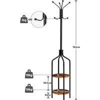 Free Standing Coat Rack, Industrial Coat Stand with 2 Shelves and 8 Hooks, Hall Tree for Clothes, Hats, Backpacks, Umbrellas, Foyer, Metal Frame, HOOBRO EBF81YM01 - Rustic Brown