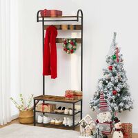Coat Rack Stand, Industrial Hall Tree with 9 Adjustable Hooks and Storage Shelf, 70 x 30 x 182 cm, Entryway Storage Organizer, Metal Frame, Easy Assembly, HOOBRO EBF13MT01 - Rustic Brown