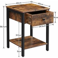 Industrial Bedside Table, Little Chair Side Table with Drawer, Hall Telephone Table for Small Space, Console End Table with Storage Shelf, for Hallway, Living Room, HOOBRO EBF40BZ01 - Rustic Brown