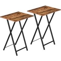 Side Table 2 Set, Folding TV Tray Table, Snack Table for Eating at Couch, Small Sofa End Laptop Drinks Coffee Table for Small Space, Living Room, Industrial, Metal Frame, HOOBRO EBF25BZ01 - Rustic Brown