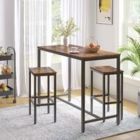 Bar Table and Stools Set, 120 cm Breakfast Bar Table High and Chairs Set, Kitchen Pub Table and 2 Bar Stools, for Small Space, Living Room, Dining Room, Industrial, HOOBRO EBF52BT01 - Rustic Brown