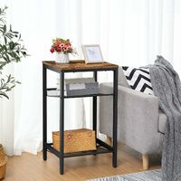 Tall Side Table, Industrial Telephone Table, with Adjustable Mesh Shelves, Narrow End Console Bedside Lamp Laptop Table for Office Hallway, Living Room, HOOBRO EBF01DH01