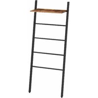 Ladder Towel Rack, Leaning Ladder Shelf, Blanket Ladder, 4 Hanging Rails and top board, Towel Holder Industrial Style, Bathroom Towel Stand, Easy Assemble, HOOBRO EBF73CJ01 - Rustic Brown