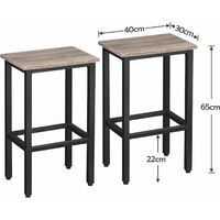 Bar Stools Set of 2, Breakfast Bar Stools, Wooden Stools with Metal Frame, Kitchen Stools for Kitchen Counter Island, Bar Chairs, for Home Garden Bar, BBQ, HOOBRO EBG65BY01