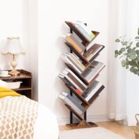 Tree Bookshelf Tall, 9-Tier Floor Standing Book Shelf, Tall Bookcase for CDs Albums, for Living Room, Rustic Brown and Black EBF08SJ01G1, HOOBRO