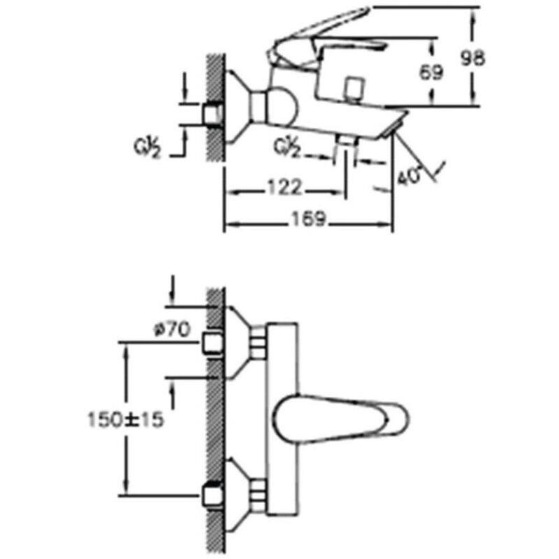 Mitigeur bain-douche monotrou DYNAMIC S NF Cartouche 1/2 C2 VITRA A42390EKF  - VITRA - A42390EKF