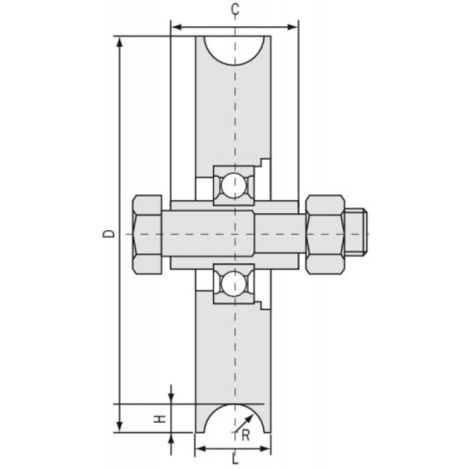 Roue à gorge ronde 80mm 1 roulement en acier zincé – Conception avec boulon et coussinet – Pour rails ronds – Charge maximale élevée – Comunello