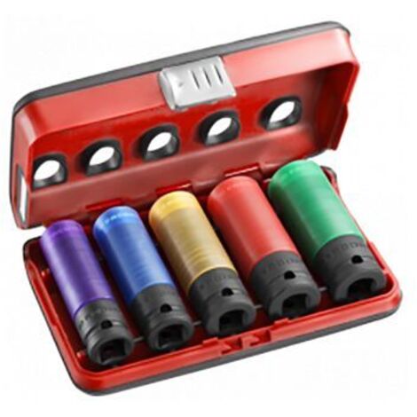 Facom – Jeu de douilles à choc 1/2" carré – 5 pièces hexagonales – Pour écrous 15 à 22mm – Compatible boulonneuses pro (1/7)
