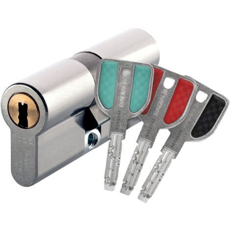 Vachette – Cylindre de serrure double entrée 32,5x42,5mm – 4 clés brevetées réversibles – Protection contre crochetage et perçage – Inox