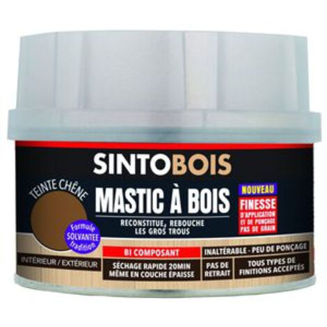 Mastic à bois fin chêne 570g – Bi-composants pour intérieur/extérieur – Finition précise et ponçable – 33801 – Sintobois