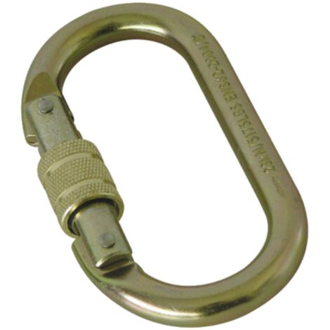 Mousqueton en acier bichromaté M10 – Ouverture ø 18 mm – Verrouillage manuel par vis – Charge maximale 200 kg – Tractel